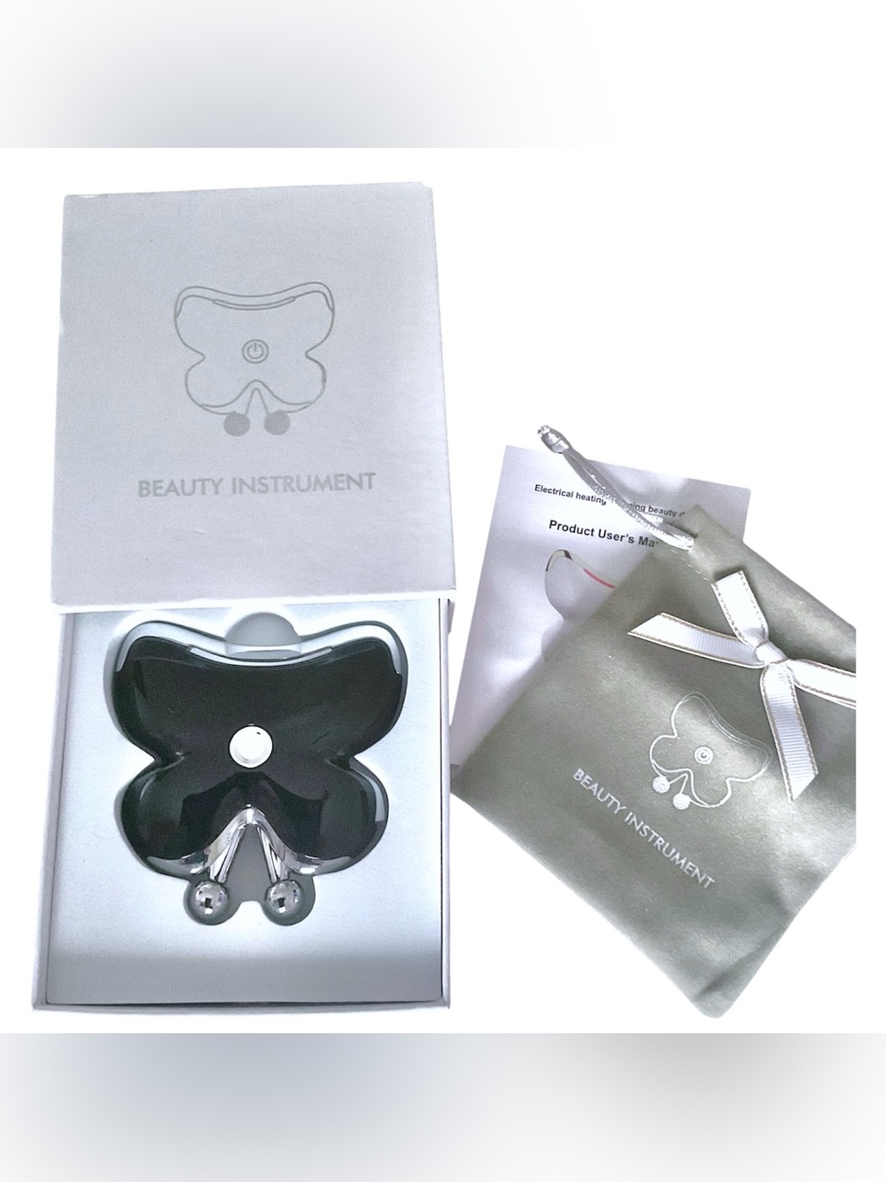 🆕 BRAND NEW IN BOX Black Butterfly Shape Dual End Vibrating GuaSha Massage Tool